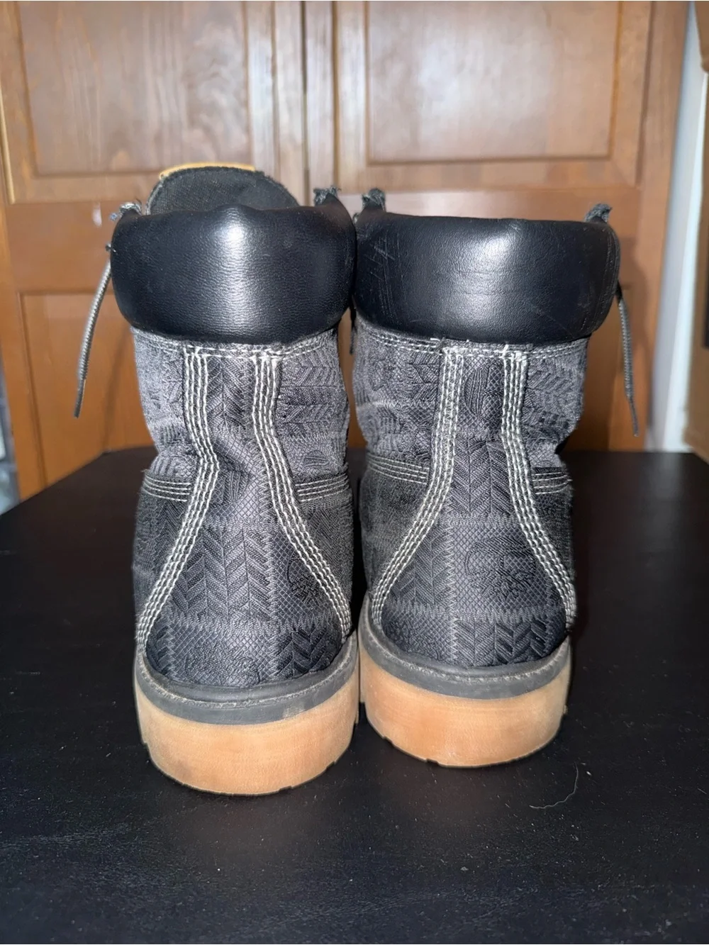 Timberland Men's Black Patterned Boots with Tan Outsole